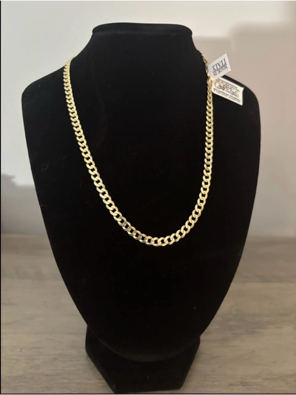 Made In Italy Tested 925 Sterling Silver Flat Link Gold Plated Necklace 18”